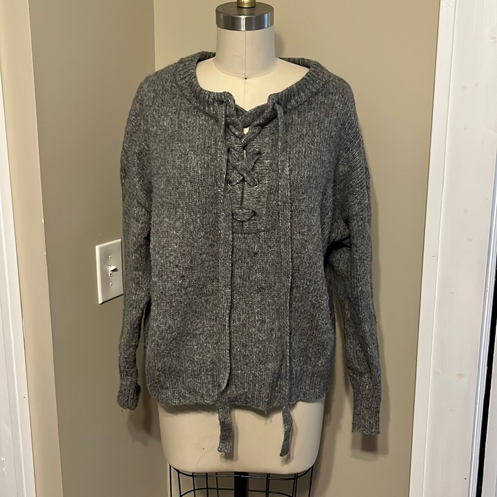 Gray Zara Lace front sweater